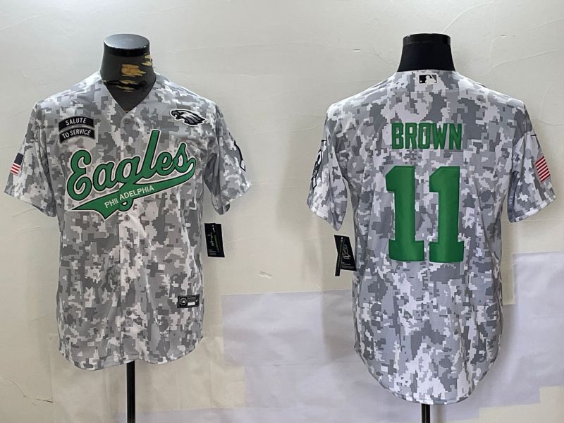 Men Philadelphia Eagles #11 Brown Nike Arctic Camo 2024 Salute to Service Limited NFL Jersey style 3